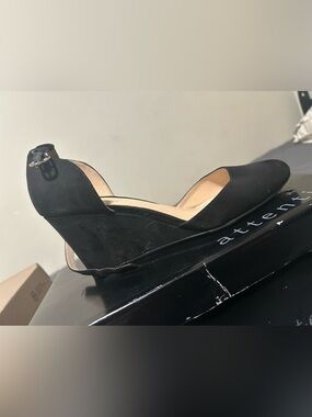 attention Black Suede D'Orsay Wedge Pumps